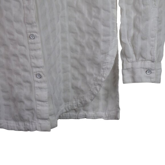 Athleta Top S Womens Textured White Button Down Pockets Long Sleeve Activewear - Picture 2 of 8